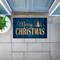Blue Plaid Merry Christmas Printed Outdoor Door Floor Mat, 18x30, Made in USA - Holiday Ready